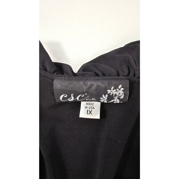 Made in USA black 1X frill ruffle trim black open cardigan office sweater EUC - Picture 5 of 7